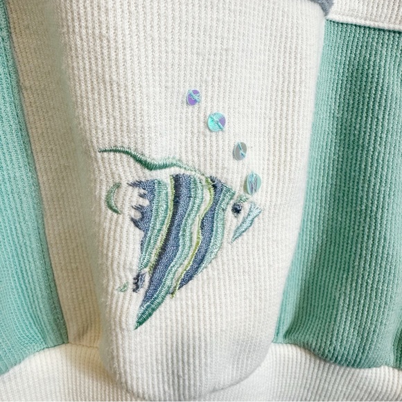 Vintage Alfred Dunner Nautical Tropical Hibiscus Fish Seahorse Embroidered Top - Picture 5 of 16